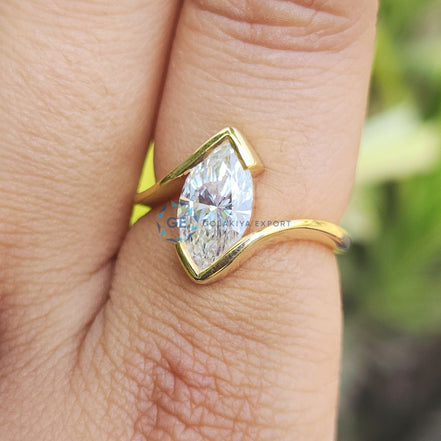 Half Bezel Set Marquise Cut Solitaire Lab Grown Diamond Ring