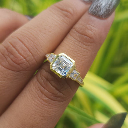 Asscher Cut Lab Grown Five Stone Ring For Women