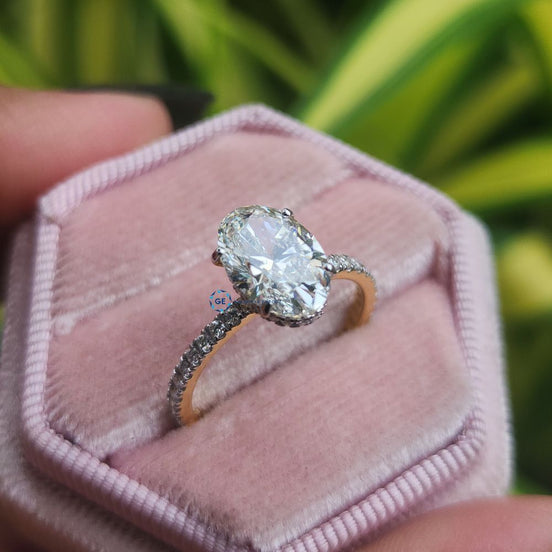 Hidden Halo Oval Cut Engagement Ring For Women