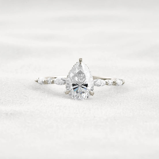 Pear Cut Hidden Halo Moissanite Wedding Proposal Ring