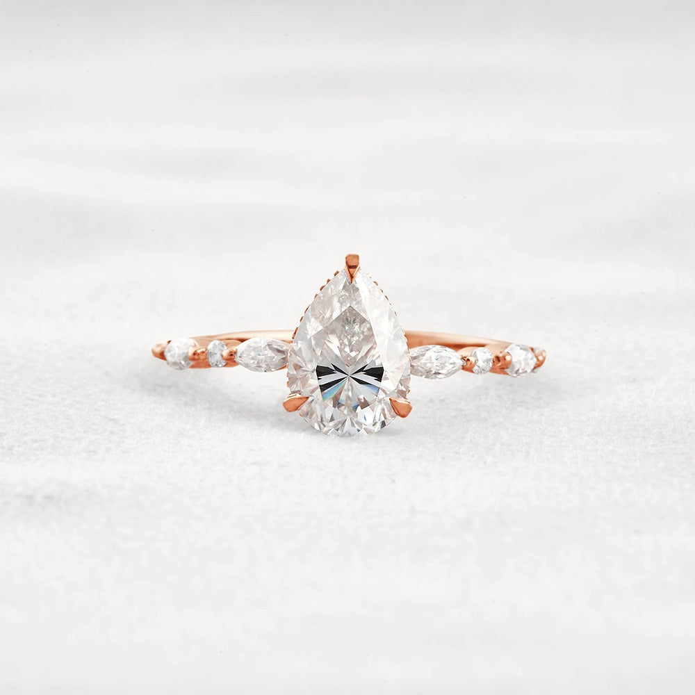 Pear Cut Hidden Halo Moissanite Wedding Proposal Ring