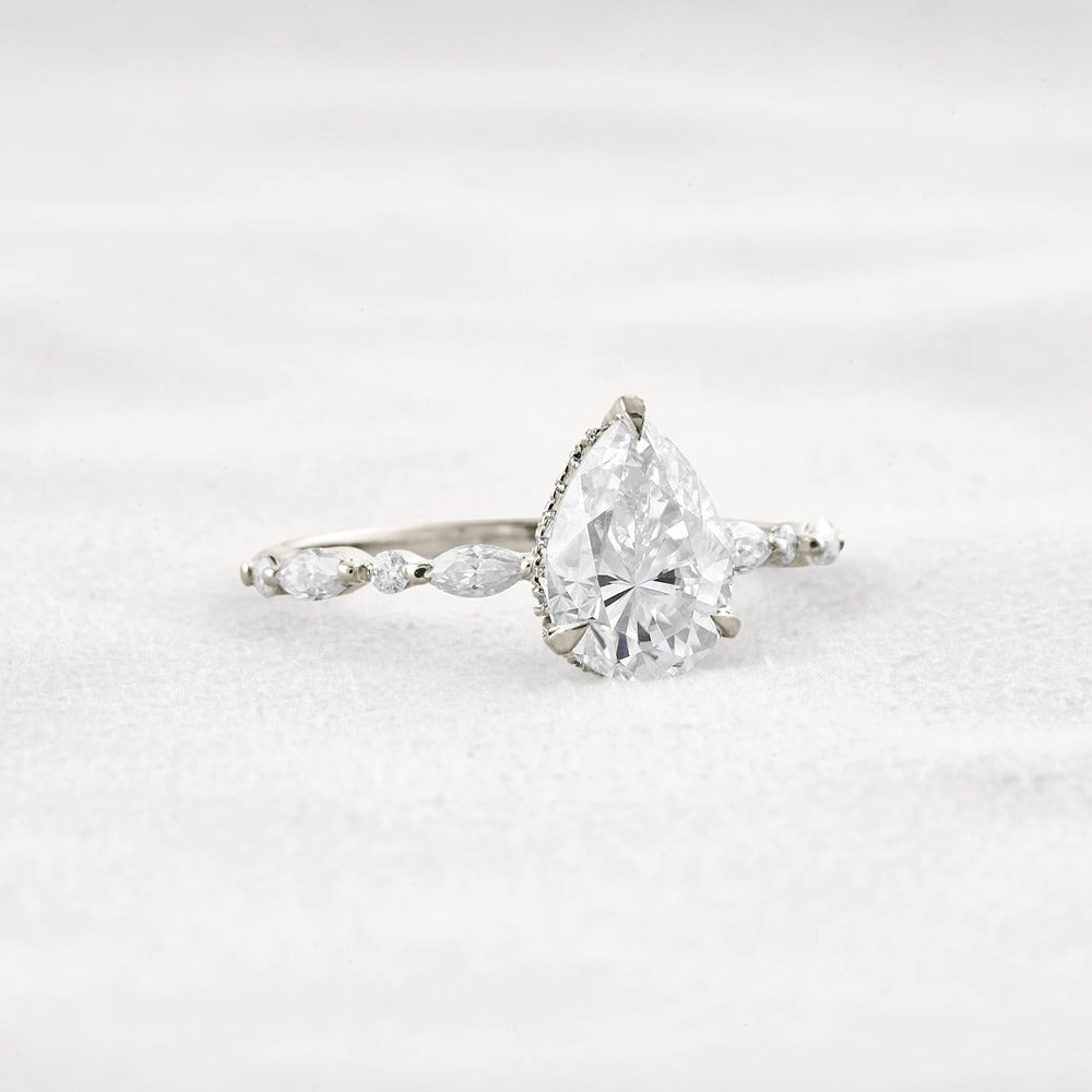 Pear Cut Hidden Halo Moissanite Wedding Proposal Ring