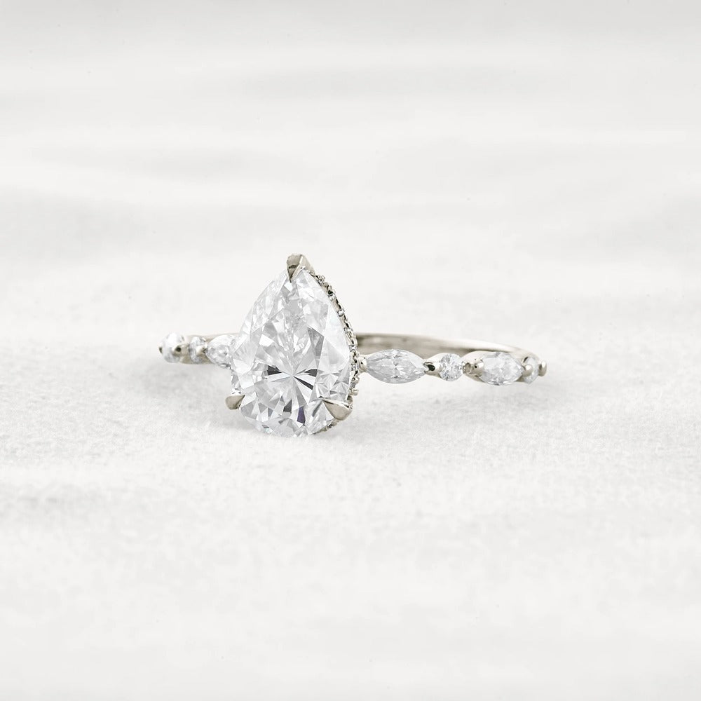 Pear Cut Hidden Halo Moissanite Wedding Proposal Ring
