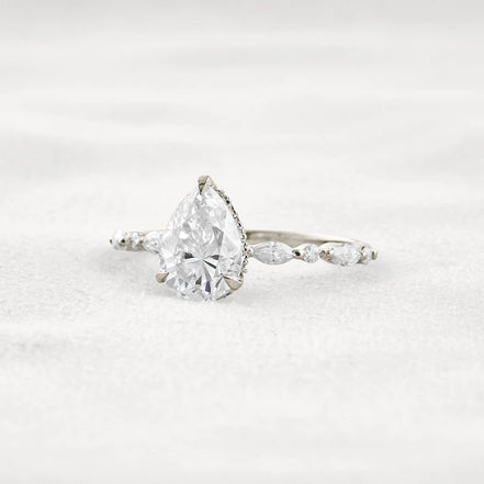 Pear Cut Hidden Halo Moissanite Wedding Proposal Ring