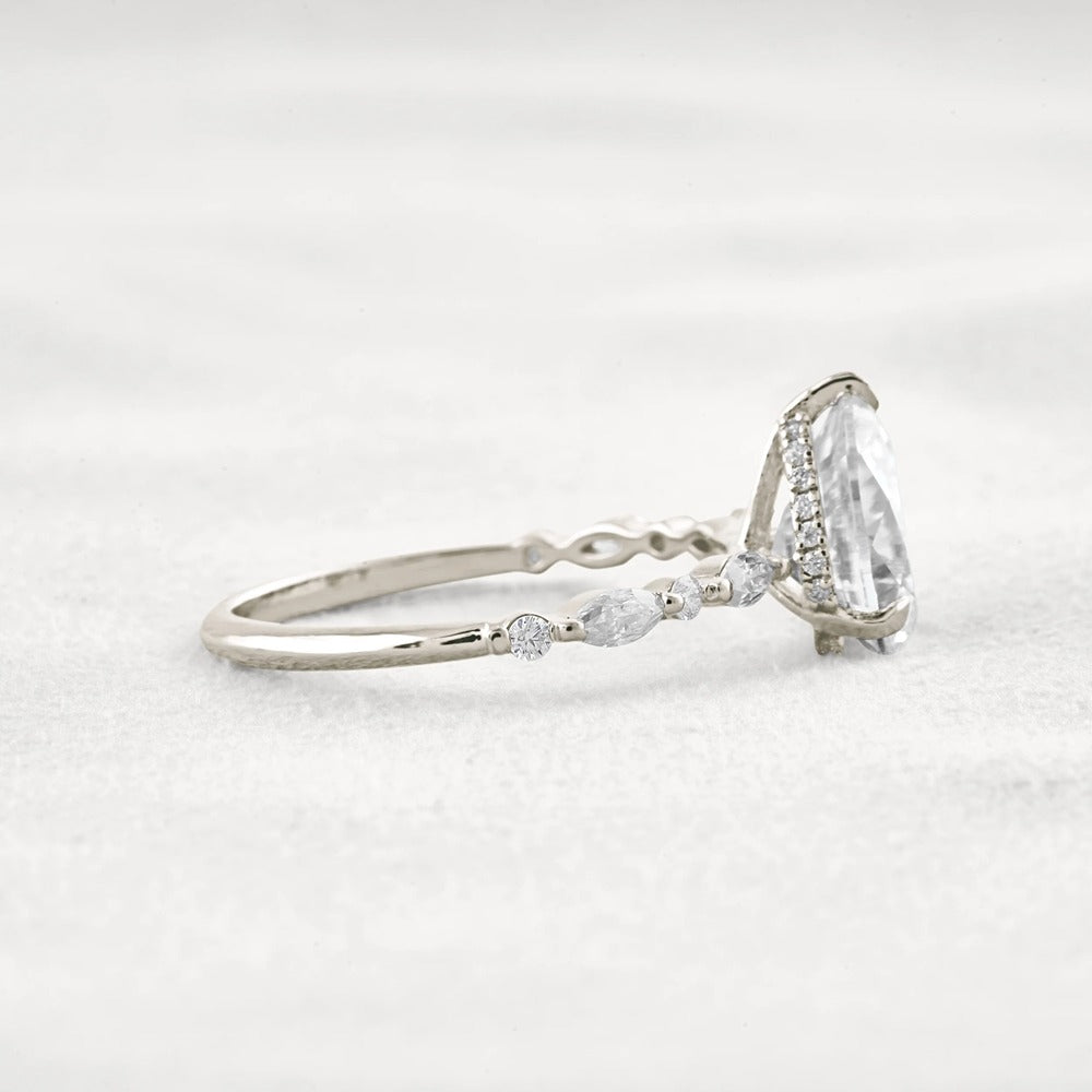 Pear Cut Hidden Halo Moissanite Wedding Proposal Ring