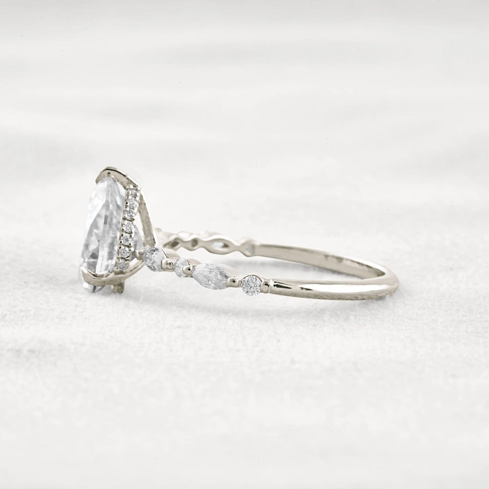 Pear Cut Hidden Halo Moissanite Wedding Proposal Ring