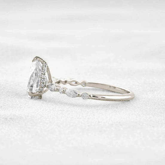 Pear Cut Hidden Halo Moissanite Wedding Proposal Ring