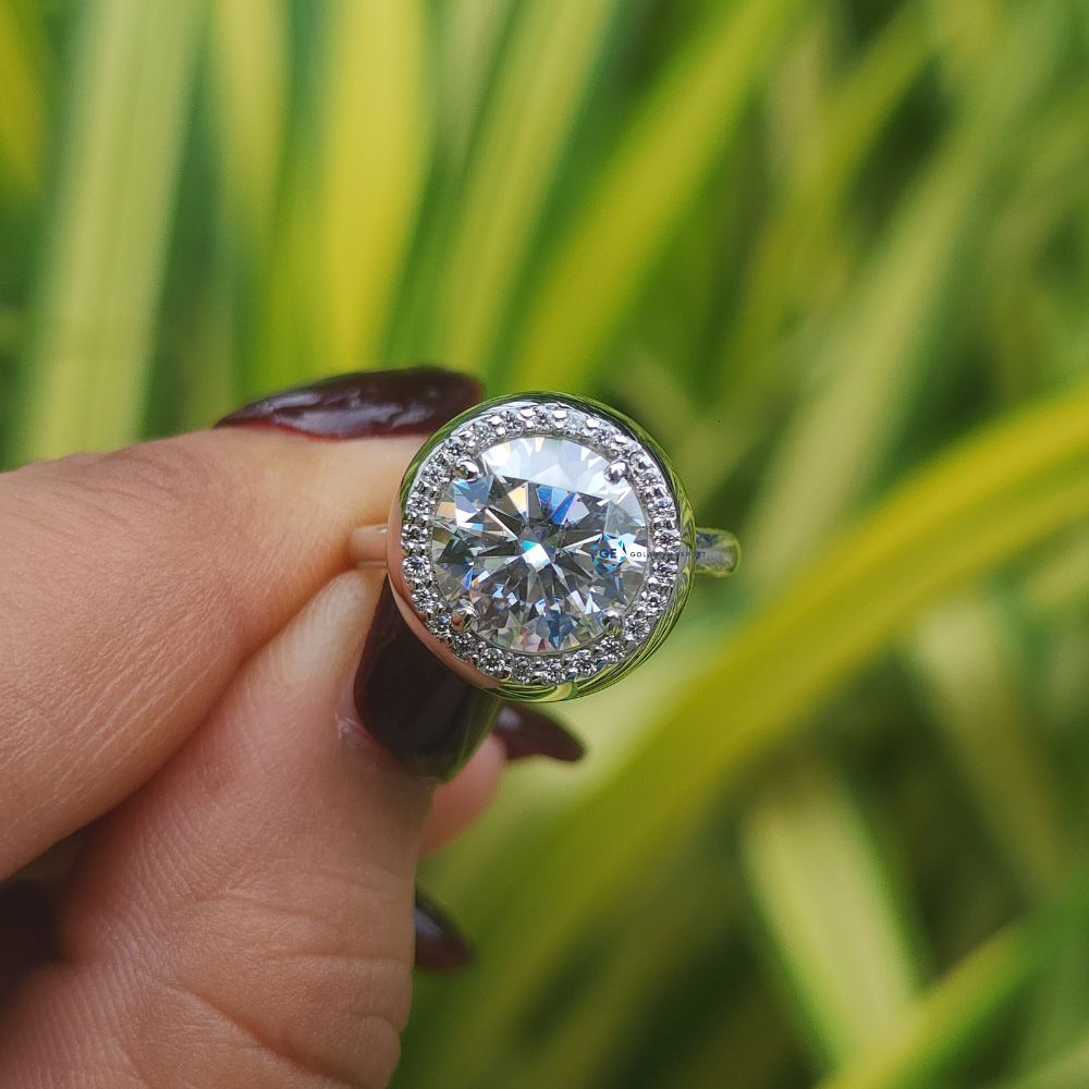 Round Cut Lab Grown Diamond Halo Engagement Ring