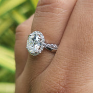 Lab Grown Oval Cut Halo Engagement Ring With Twisted Band