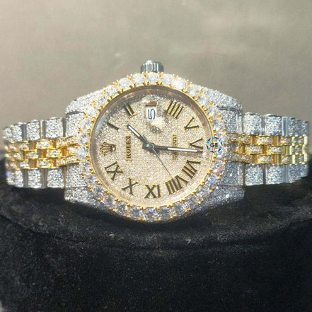 Moissanite Diamond Dual Tone Iced Out Hip Hop Men's Watch