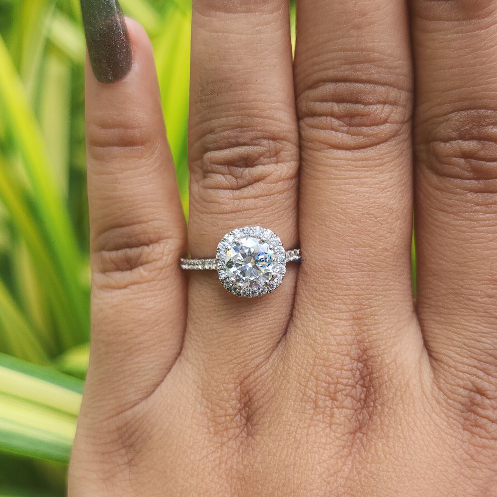 14K Gold Round Cut Lab Grown Halo Engagement Ring