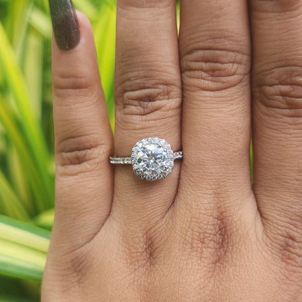 14K Gold Round Cut Lab Grown Halo Engagement Ring