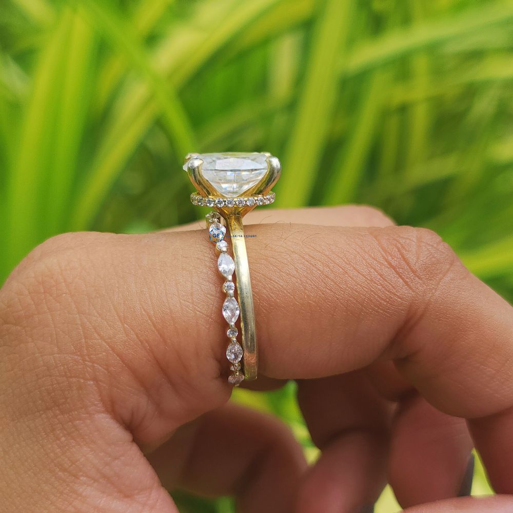 Oval Cut Hidden halo Lab Grown Diamond Wedding Ring Set With Matching Band