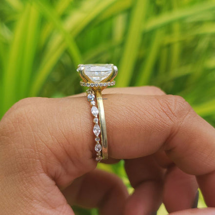 Oval Cut Hidden halo Lab Grown Diamond Wedding Ring Set With Matching Band
