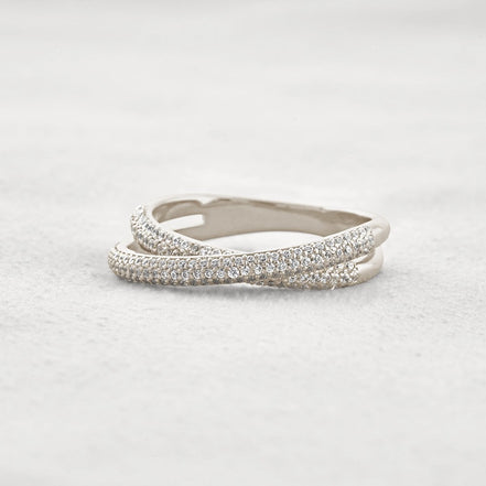 Colorless Moissnaite Criss Cross Round Cut Band For Her