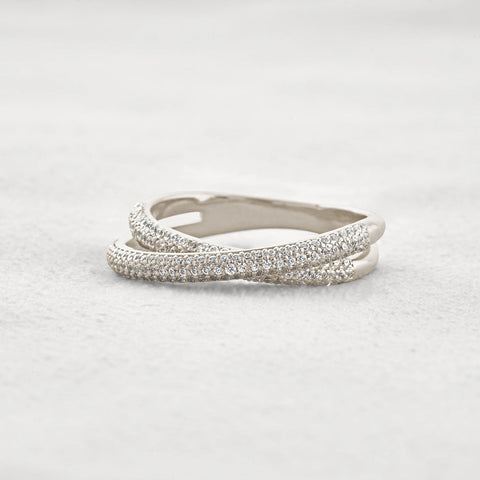 Colorless Moissnaite Criss Cross Round Cut Band For Her