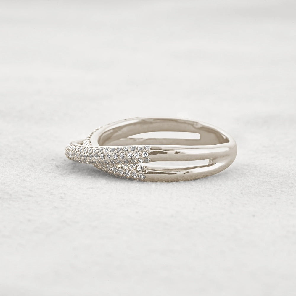 Colorless Moissnaite Criss Cross Round Cut Band For Her