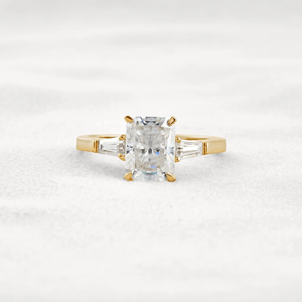 Moissanite Radiant & Baguette Three Stone Engagement Ring