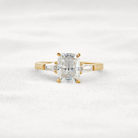 Moissanite Radiant & Baguette Three Stone Engagement Ring