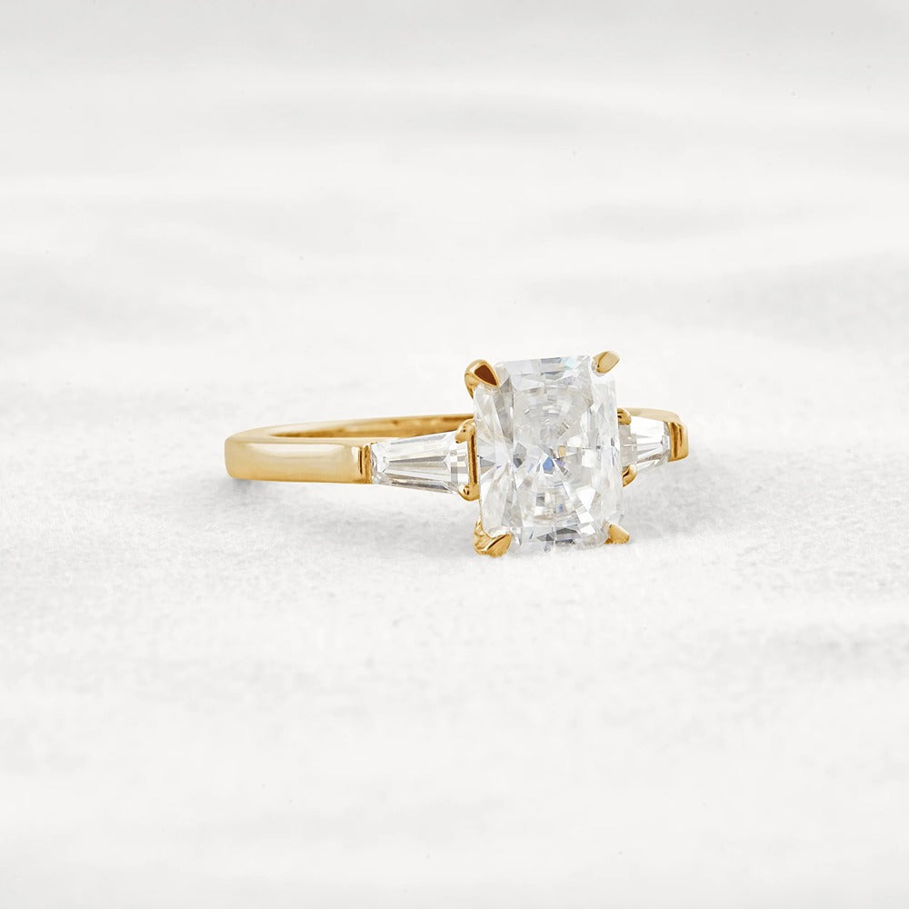 Moissanite Radiant & Baguette Three Stone Engagement Ring