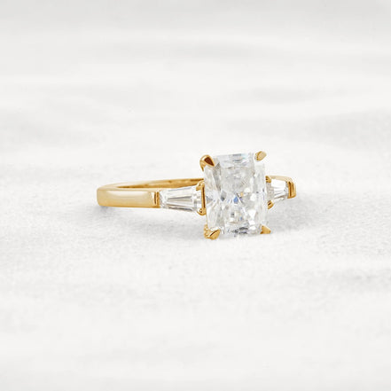 Moissanite Radiant & Baguette Three Stone Engagement Ring