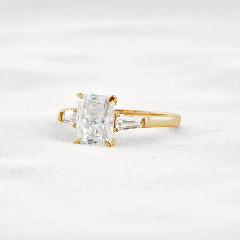 Moissanite Radiant & Baguette Three Stone Engagement Ring