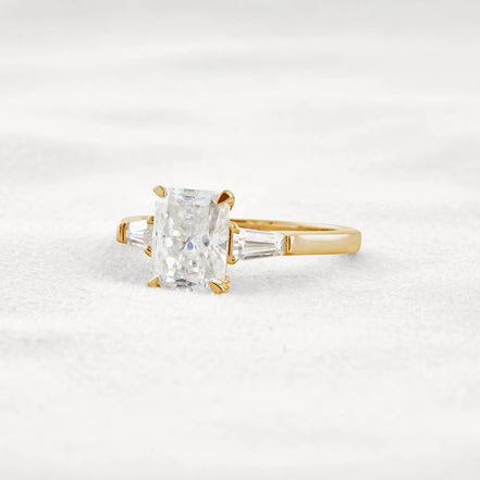 Moissanite Radiant & Baguette Three Stone Engagement Ring