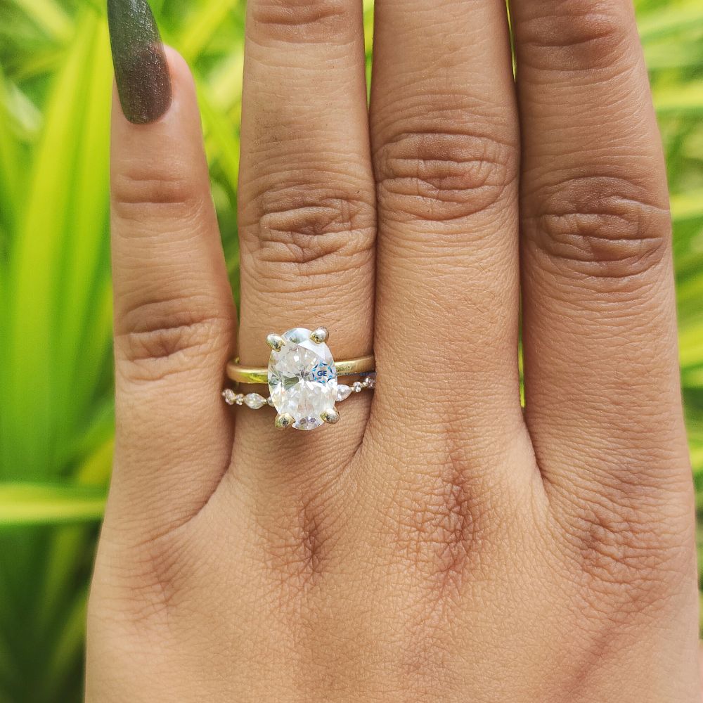 Oval Cut Hidden halo Lab Grown Diamond Wedding Ring Set With Matching Band