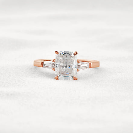 Moissanite Radiant & Baguette Three Stone Engagement Ring