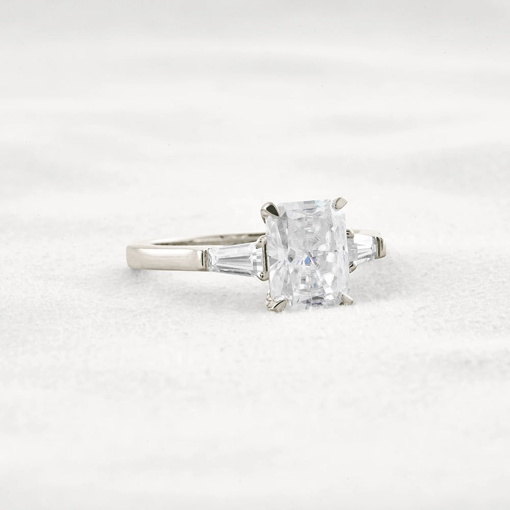 Moissanite Radiant & Baguette Three Stone Engagement Ring