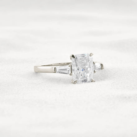 Moissanite Radiant & Baguette Three Stone Engagement Ring
