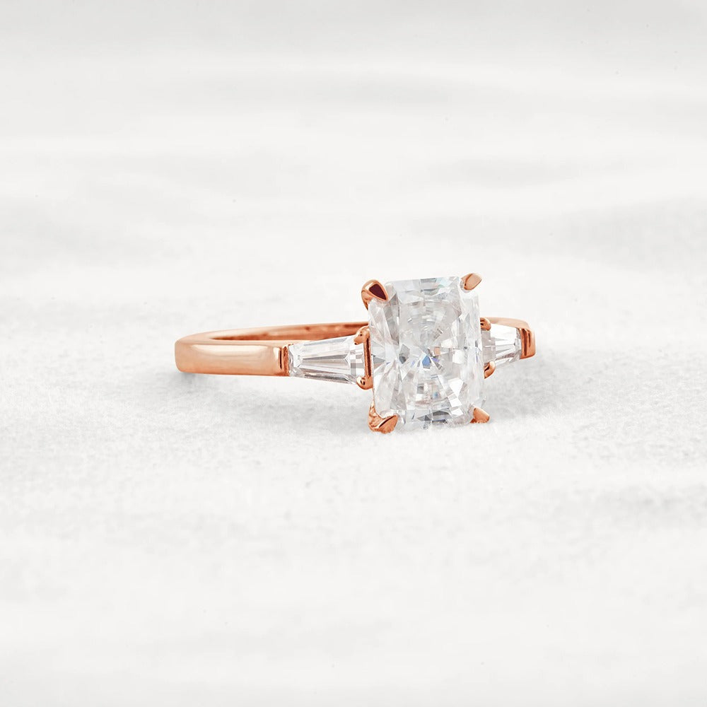 Moissanite Radiant & Baguette Three Stone Engagement Ring