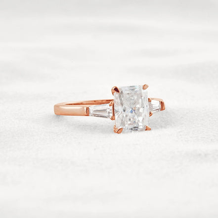 Moissanite Radiant & Baguette Three Stone Engagement Ring