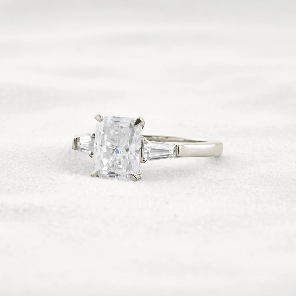 Moissanite Radiant & Baguette Three Stone Engagement Ring