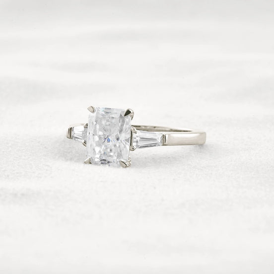Moissanite Radiant & Baguette Three Stone Engagement Ring