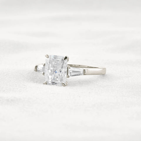 Moissanite Radiant & Baguette Three Stone Engagement Ring