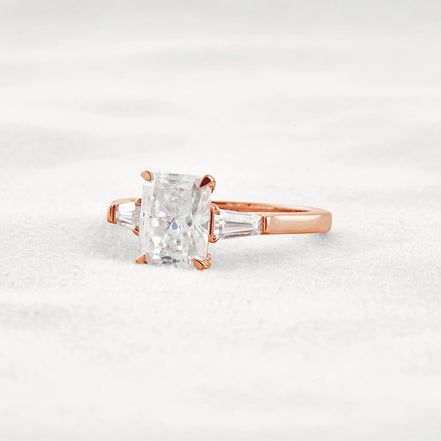 Moissanite Radiant & Baguette Three Stone Engagement Ring