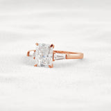 Moissanite Radiant & Baguette Three Stone Engagement Ring