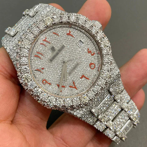 Full Iced Out Handmade Red Arabic Number Hip Hop Watch
