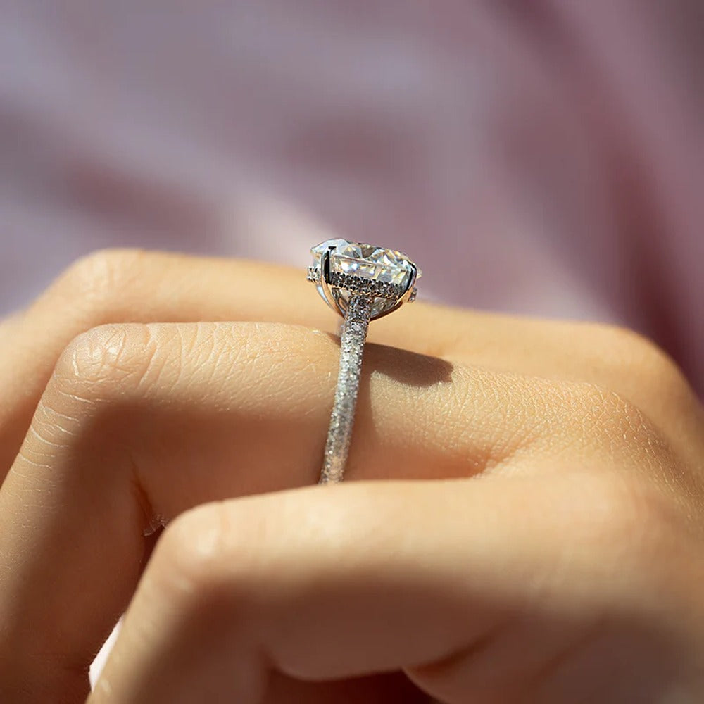 Round Cut Pave Set Moissanite Diamond Ring