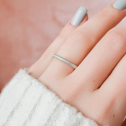 Micro Pave Round Cut Moissanite Wedding Eternity Band