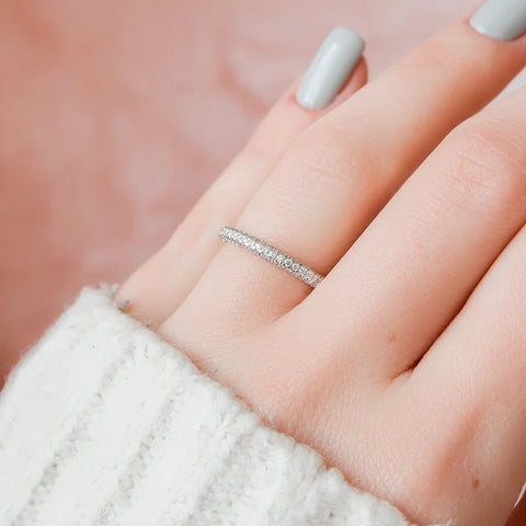 Micro Pave Round Cut Moissanite Wedding Eternity Band
