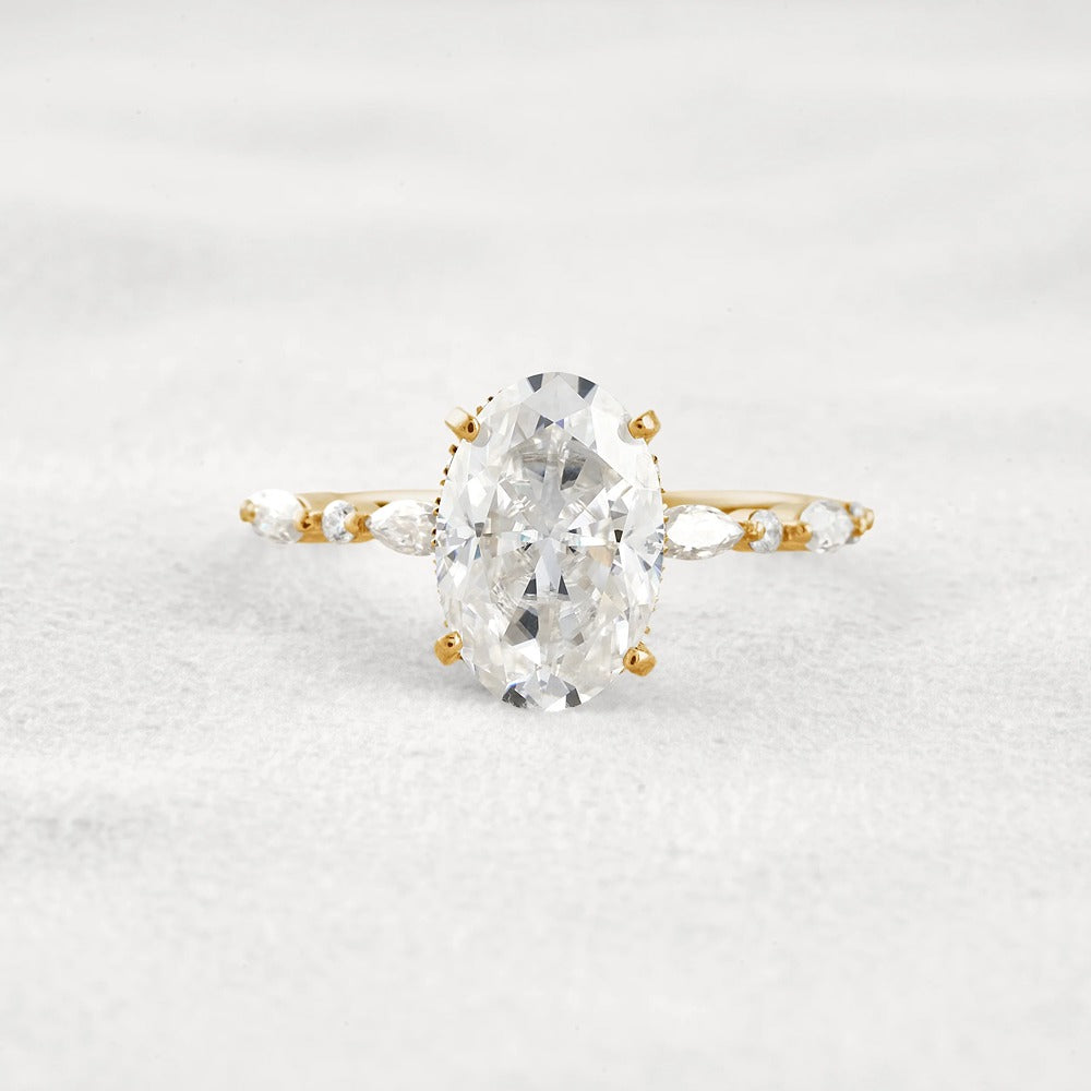 Hidden Halo Oval Moissanite Fancy Wedding Ring For Her