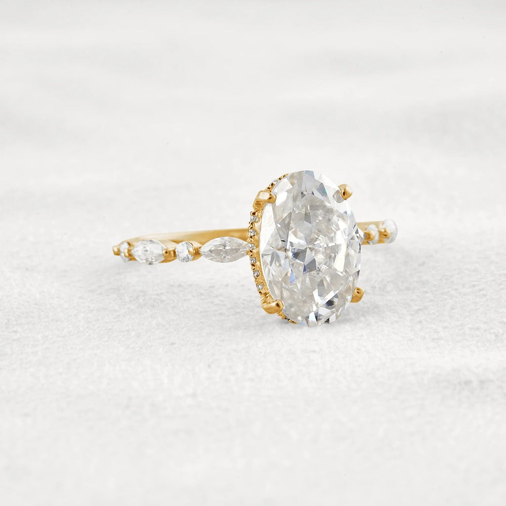 Hidden Halo Oval Moissanite Fancy Wedding Ring For Her
