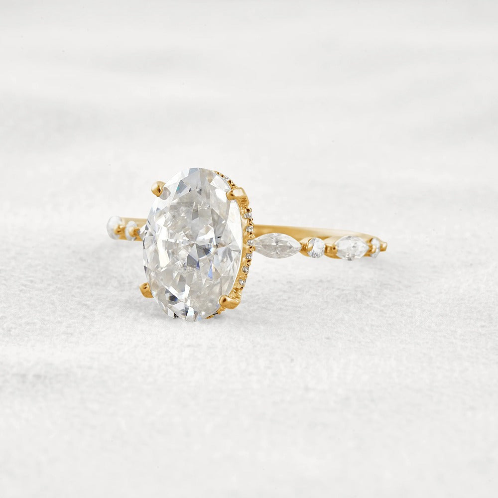 Hidden Halo Oval Moissanite Fancy Wedding Ring For Her