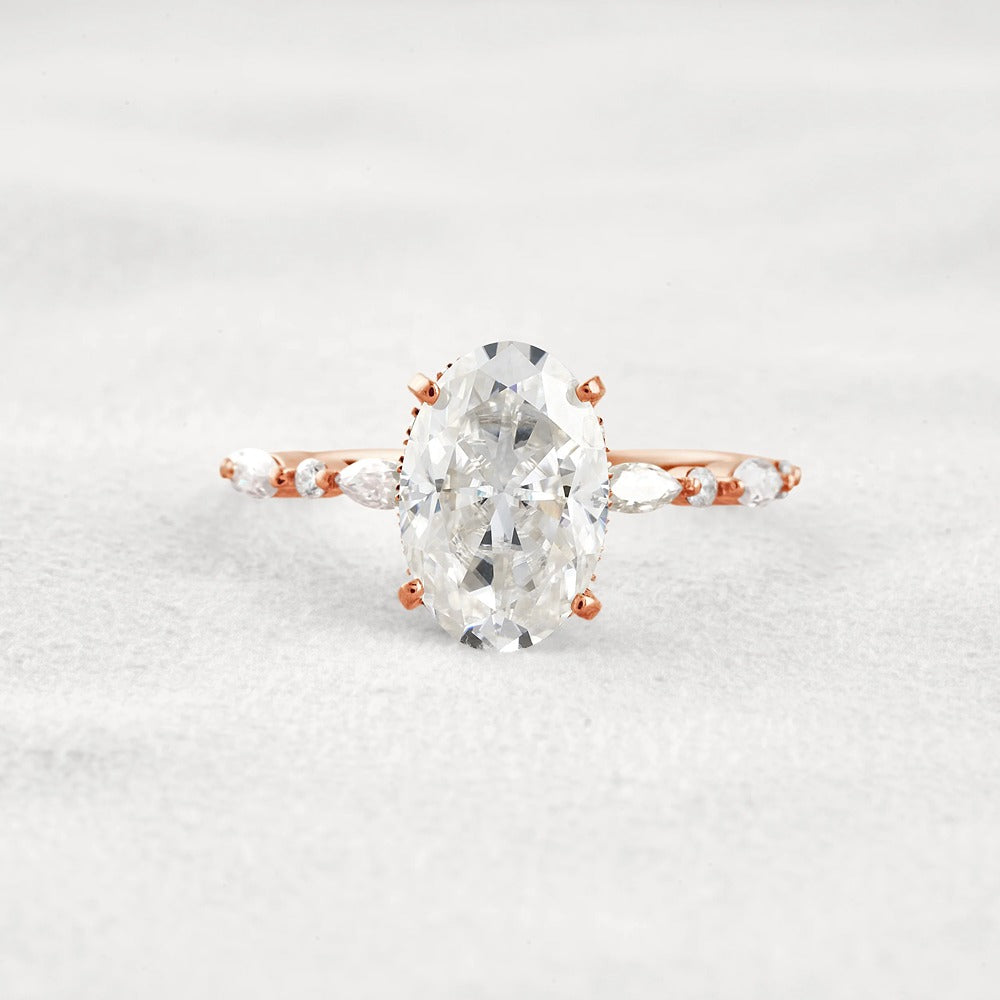 Hidden Halo Oval Moissanite Fancy Wedding Ring For Her