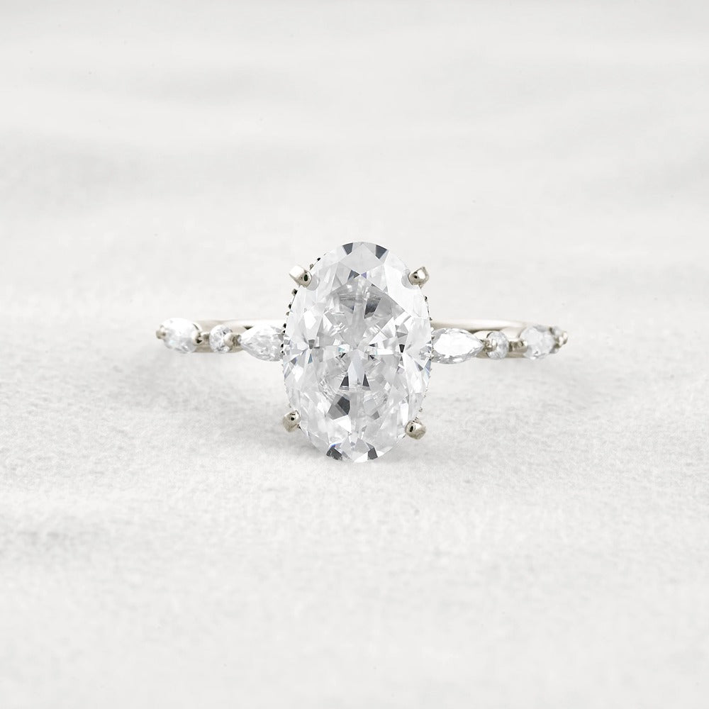 Hidden Halo Oval Moissanite Fancy Wedding Ring For Her
