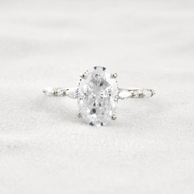 Hidden Halo Oval Moissanite Fancy Wedding Ring For Her