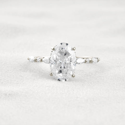 Hidden Halo Oval Moissanite Fancy Wedding Ring For Her