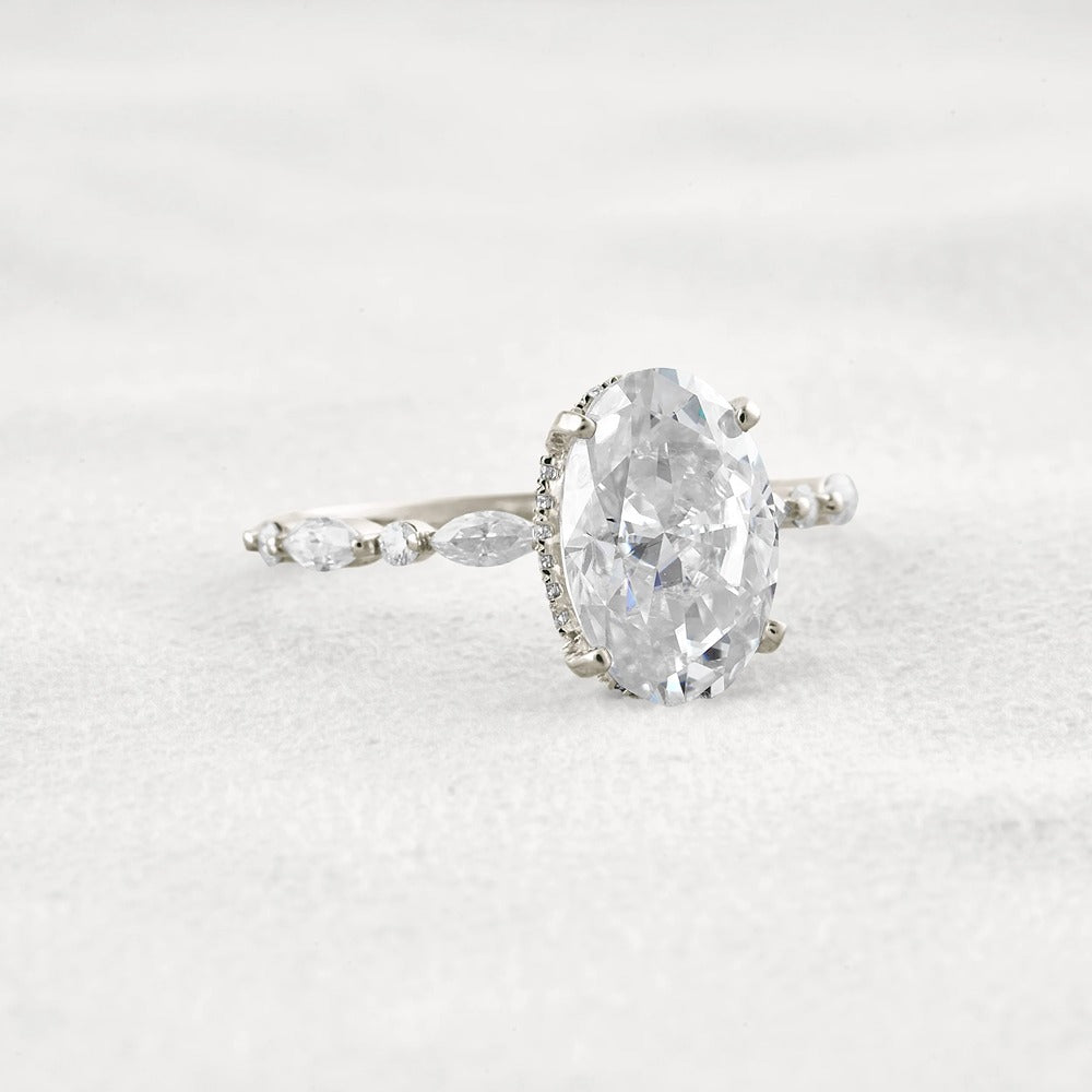 Hidden Halo Oval Moissanite Fancy Wedding Ring For Her